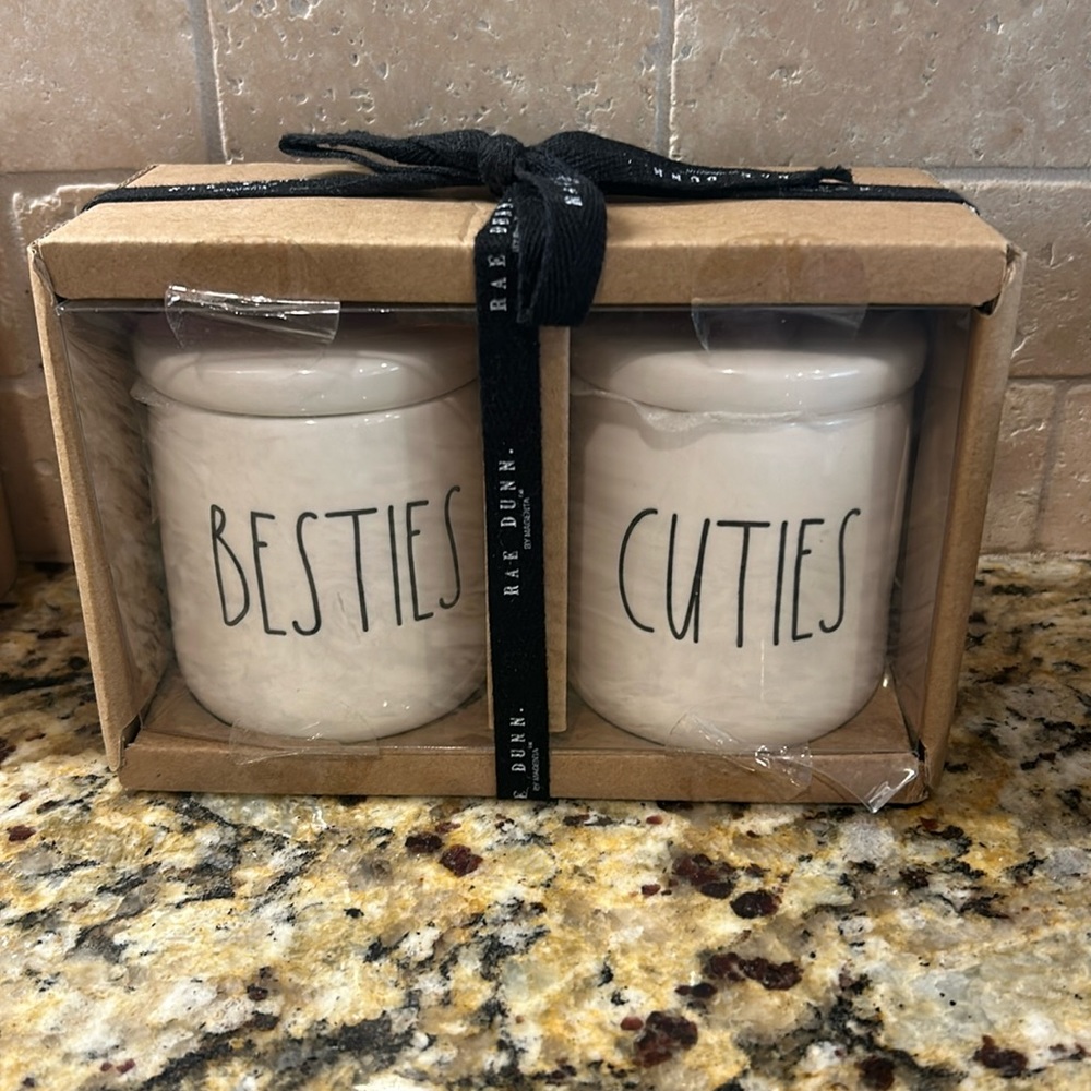 Sealed Rae Dunn set of 2 small canisters ( bestie &cuties